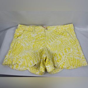 Lilly Pulitzer Women Buttercup Short Sz 16 Pink Yellow and White Scalloped Hem